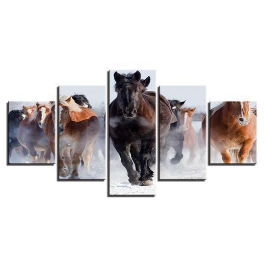 Galloping Horses In The Snow Animal Canvas Wall Art