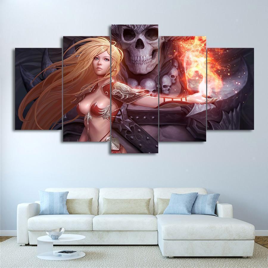 Game Mage Sexy Girl Skull Fire Beauty Anime Canvas Wall Art