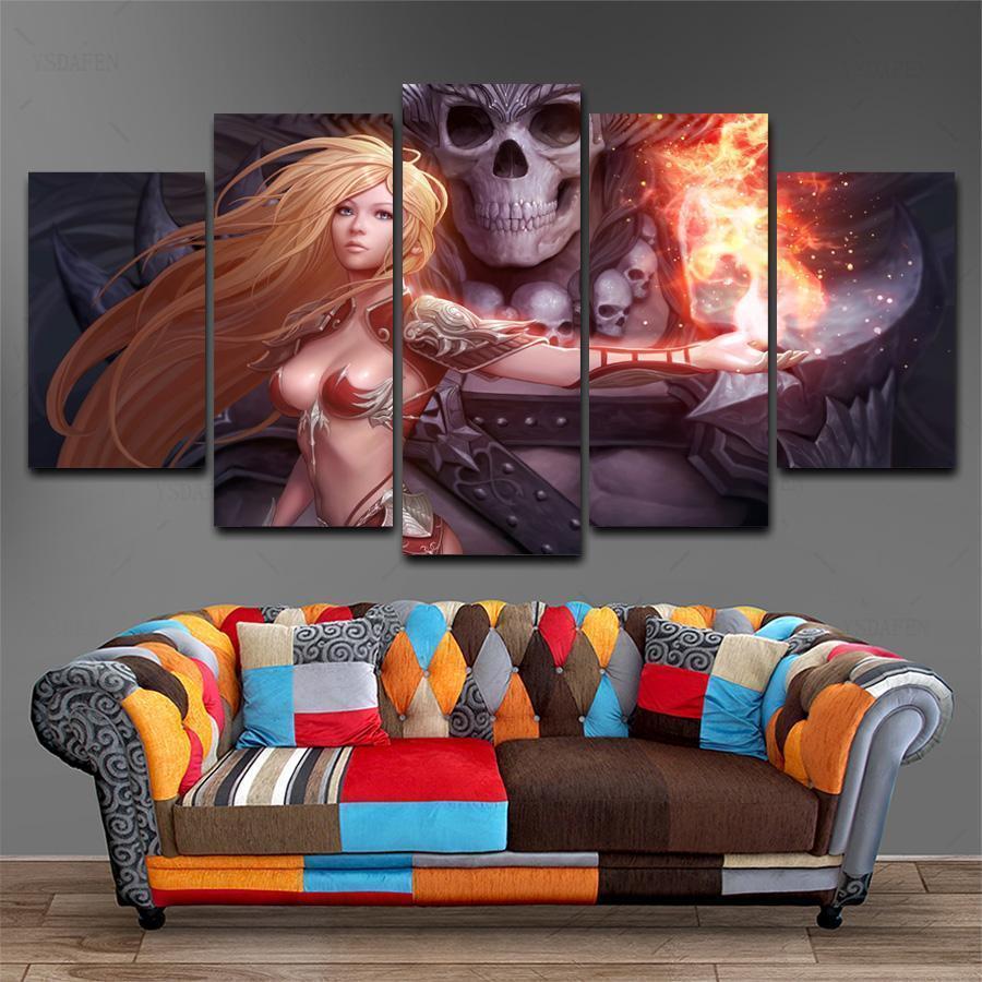 Game Mage Sexy Girl Skull Fire Beauty Anime Canvas Wall Art