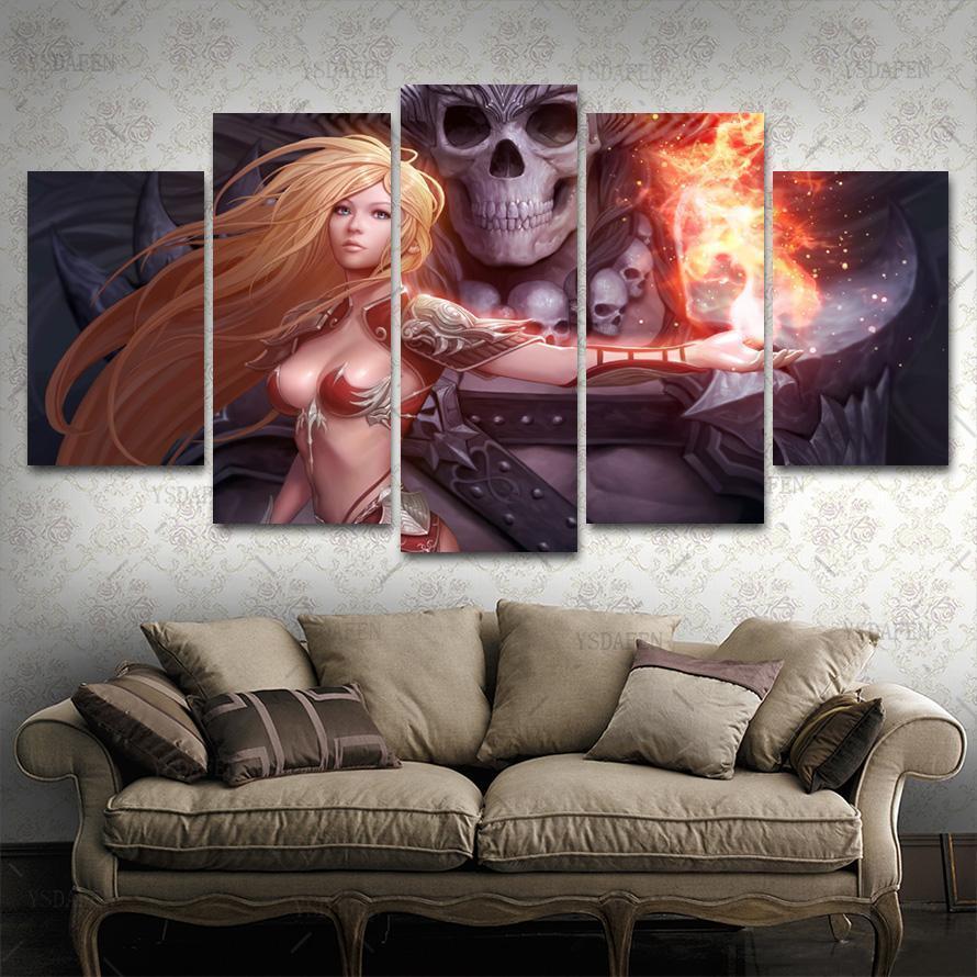 Game Mage Sexy Girl Skull Fire Beauty Anime Canvas Wall Art