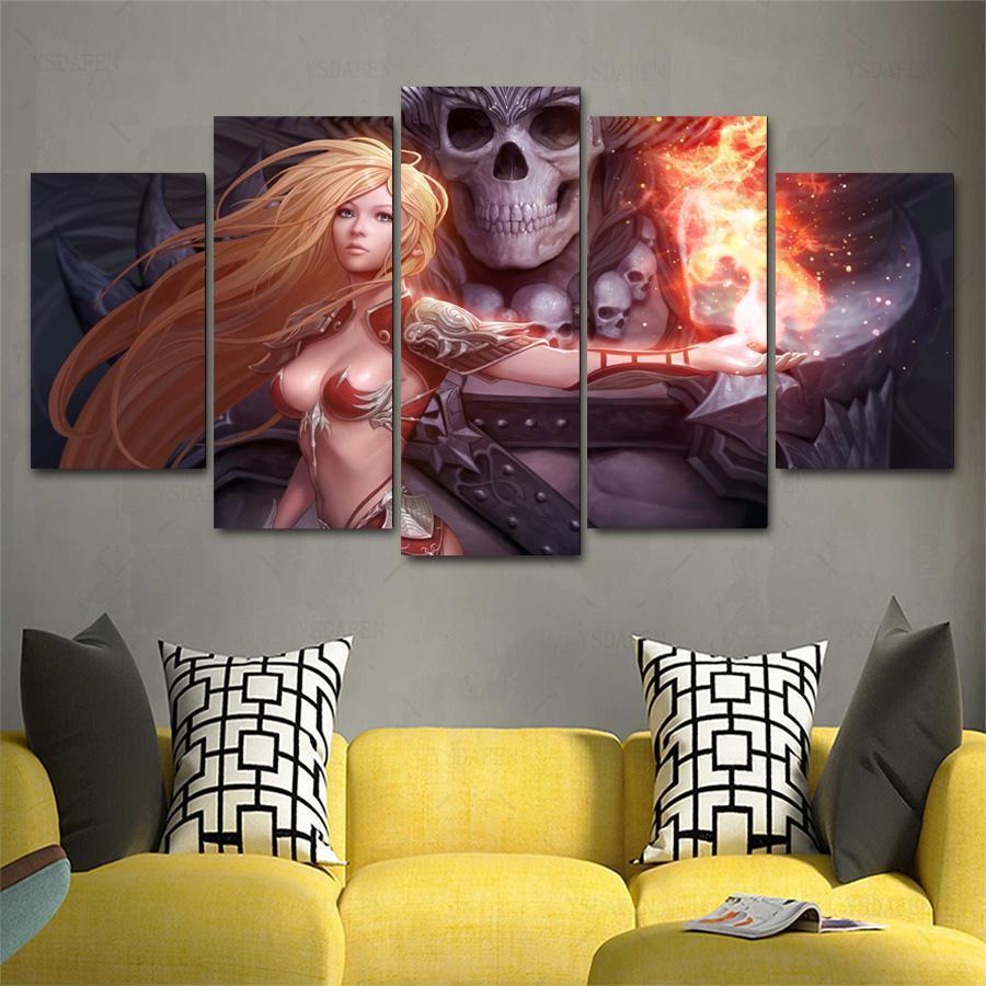 Game Mage Sexy Girl Skull Fire Beauty Anime Canvas Wall Art