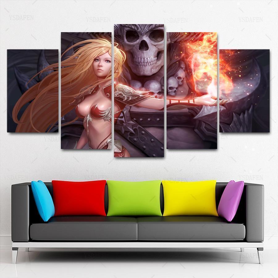 Game Mage Sexy Girl Skull Fire Beauty Anime Canvas Wall Art