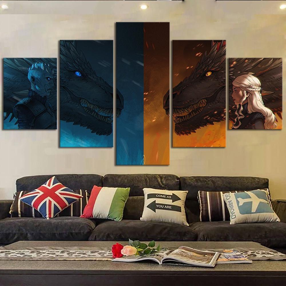 Game Of Thrones Dragons Danerys White Walker Movie Canvas Wall Art