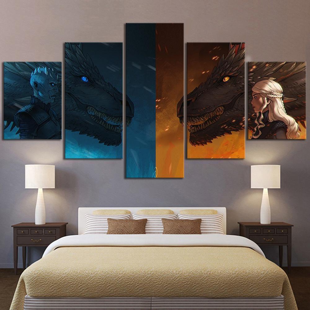 Game Of Thrones Dragons Danerys White Walker Movie Canvas Wall Art