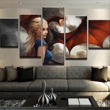 Game Of Thrones Flying Dragon And Targaryen 1 Movie Canvas Wall Art