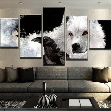 Game Of Thrones Ghost And Crow 1 Movie Canvas Wall Art