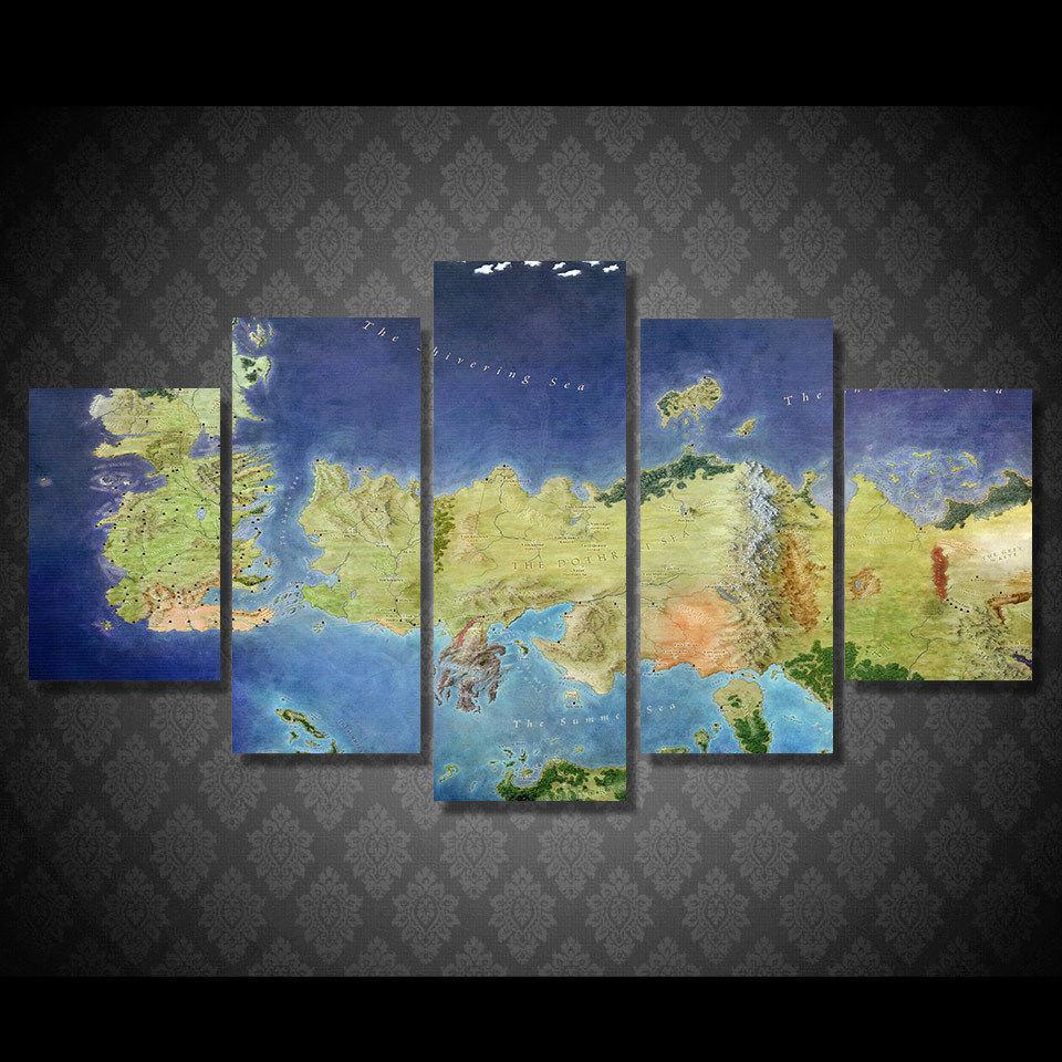 Game Of Thrones: Map Of All Kingdoms Movie Canvas Wall Art