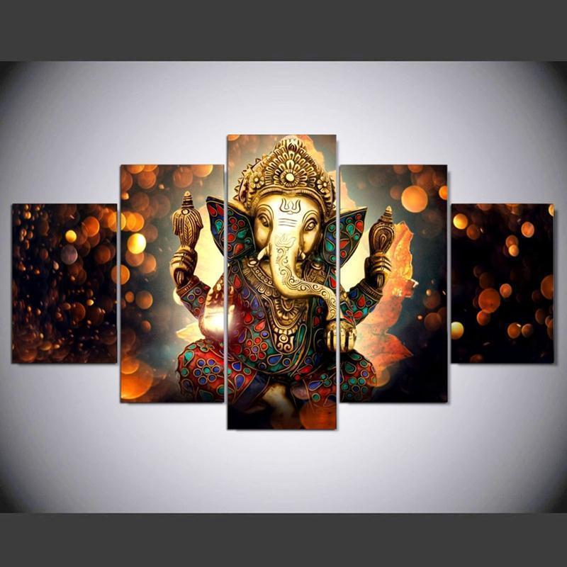 Ganesha Elephant Trunk God Religion Canvas Wall Art