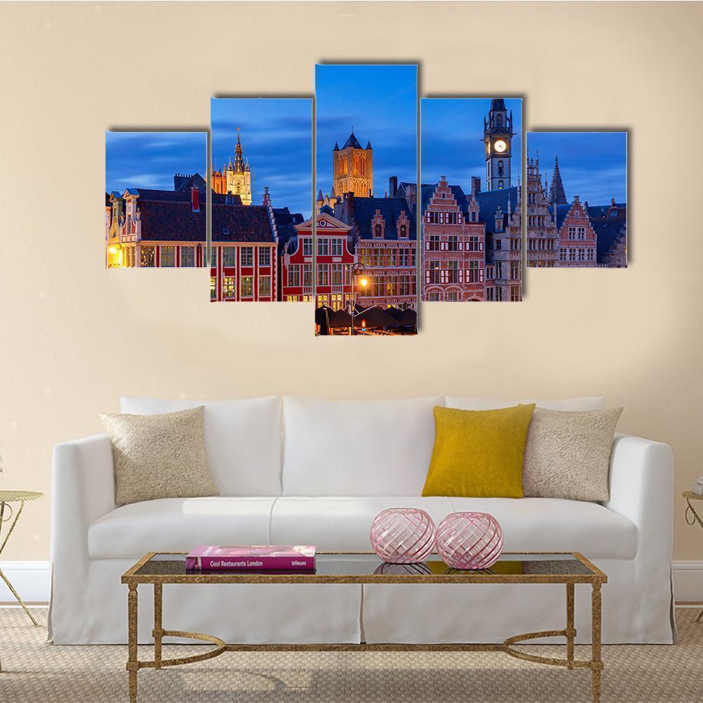 Gent City Embankment At Sunset Nature Canvas Wall Art