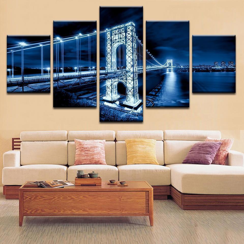 George Washington Bridge Night Scene Nature Canvas Wall Art