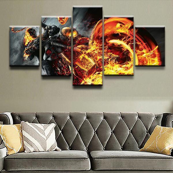 Ghost Rider Motorcycle Flames Fire Marvel Canvas Wall Art