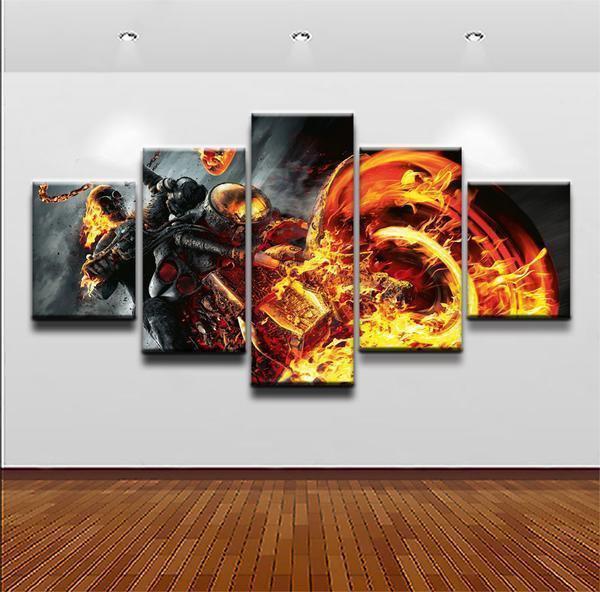 Ghost Rider Motorcycle Flames Fire Marvel Canvas Wall Art