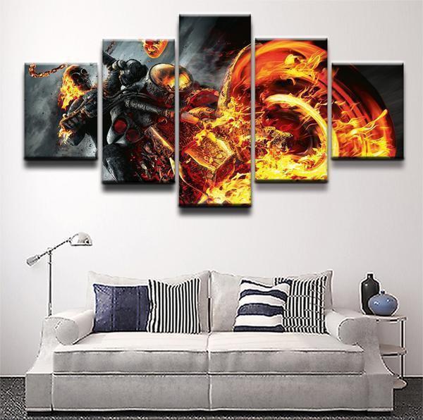 Ghost Rider Motorcycle Flames Fire Marvel Canvas Wall Art
