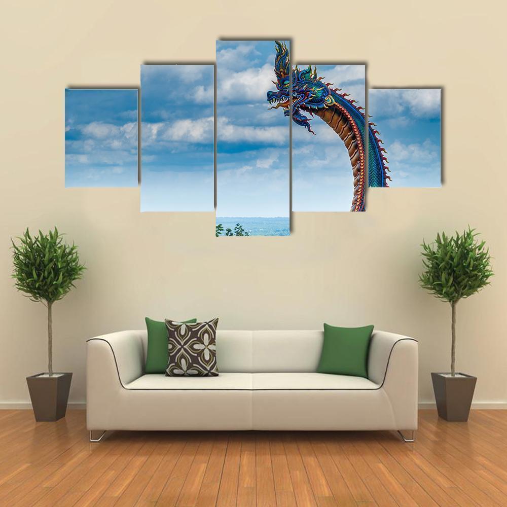 Giant Thai Naga Statue In The Phu Manorom Temple Abstract Animal Canvas Wall Art