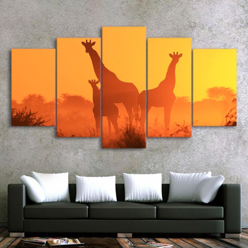 Giraffe Family Animal Canvas Wall Art