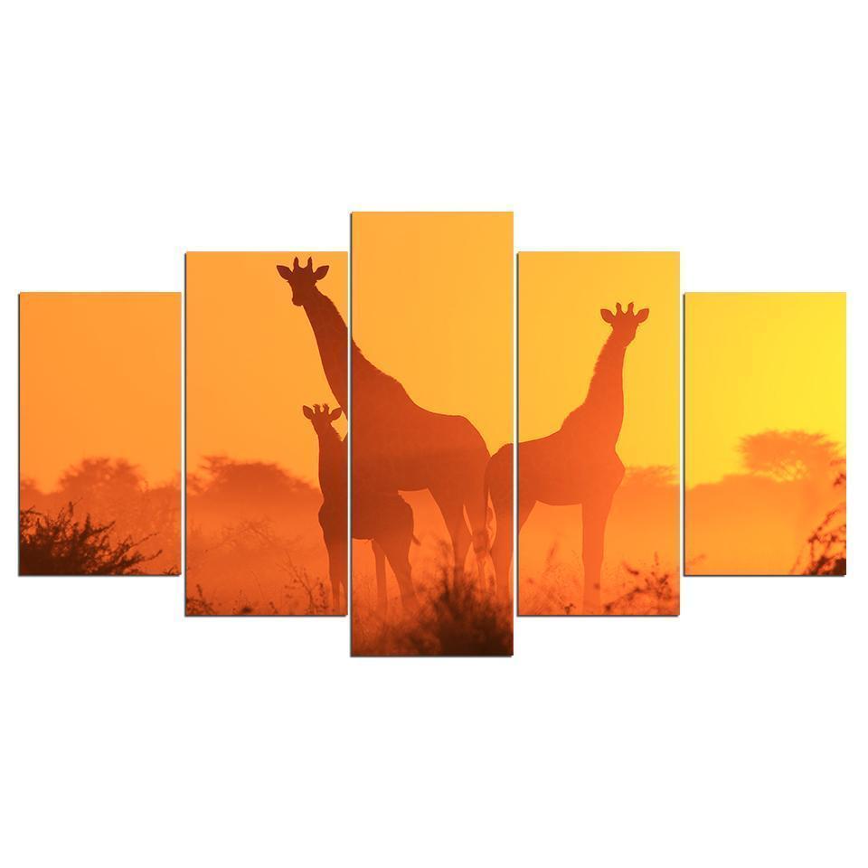 Giraffe Family Animal Canvas Wall Art