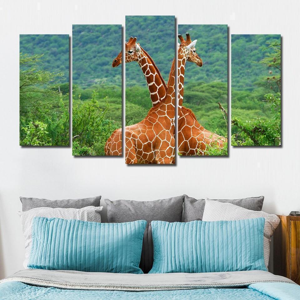 Giraffes Green Tree Animal Canvas Wall Art