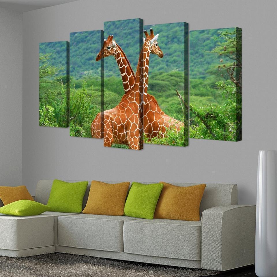 Giraffes Green Tree Animal Canvas Wall Art