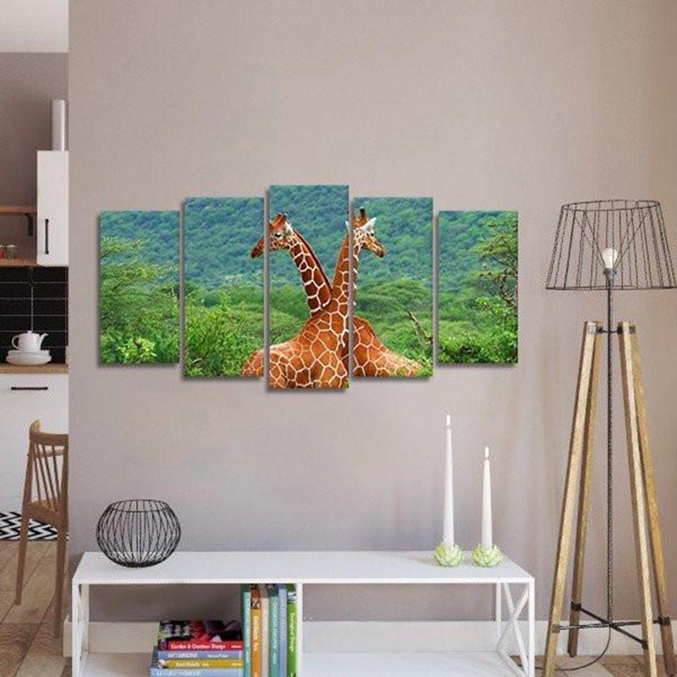 Giraffes Green Tree Animal Canvas Wall Art