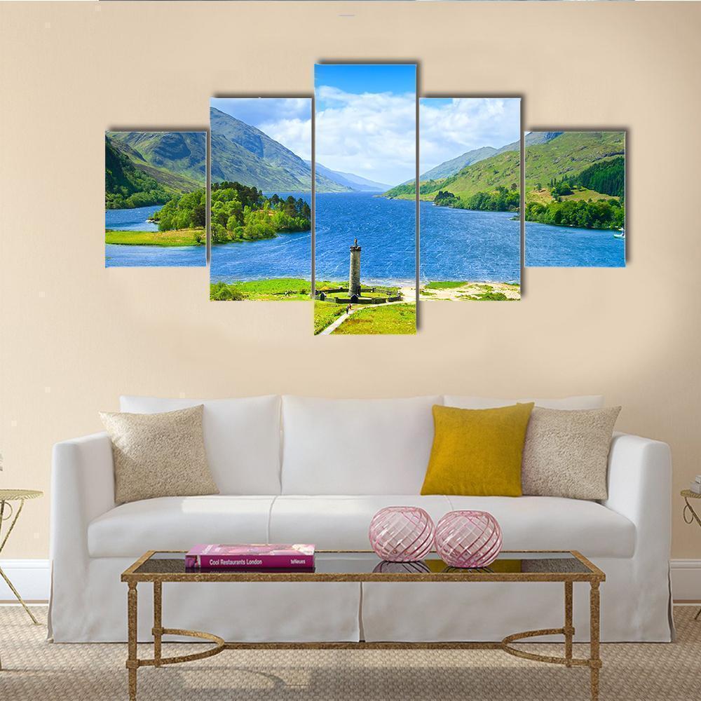 Glenfinnan Monument And Loch Shiel Lake Nature Canvas Wall Art