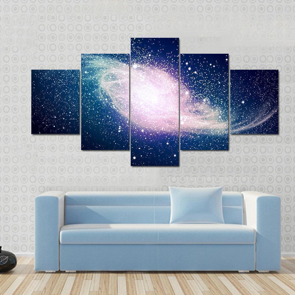 Glowing Galaxy Against Black Space And Stars Space Canvas Wall Art