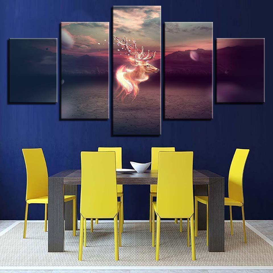 Glowing Sika Deer Abstract Animal Canvas Wall Art