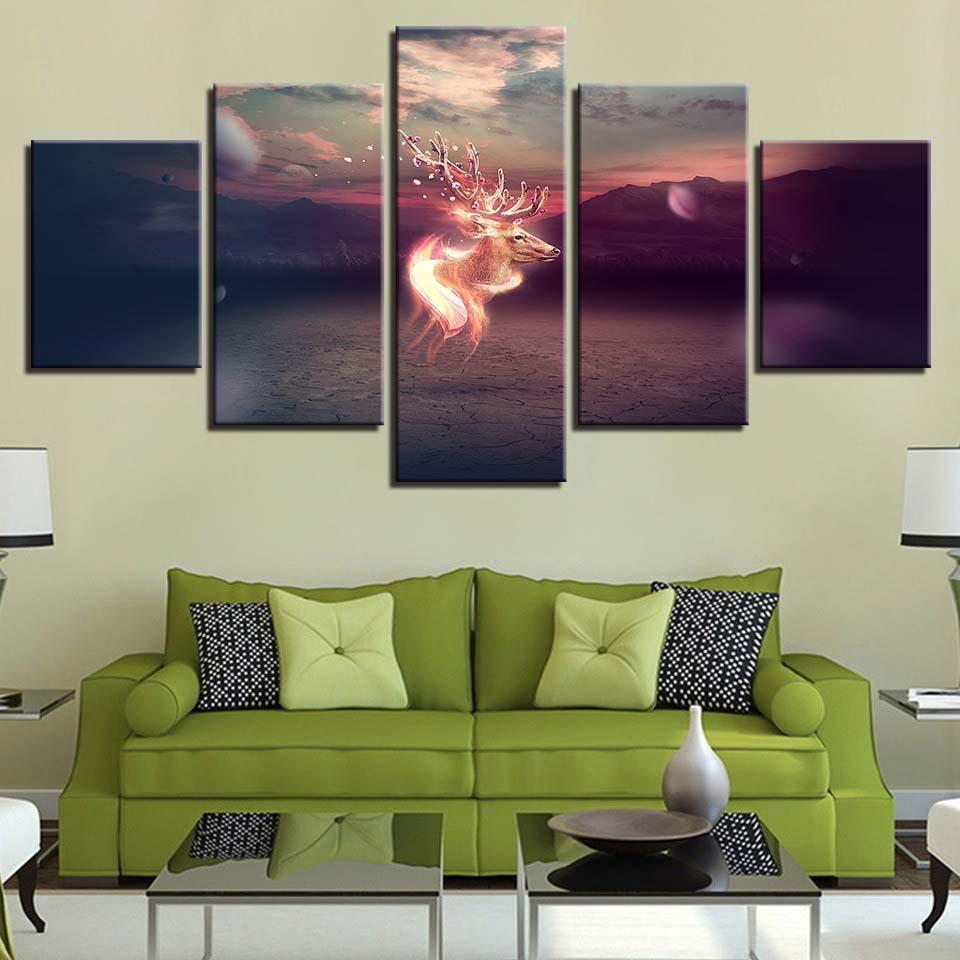 Glowing Sika Deer Abstract Animal Canvas Wall Art
