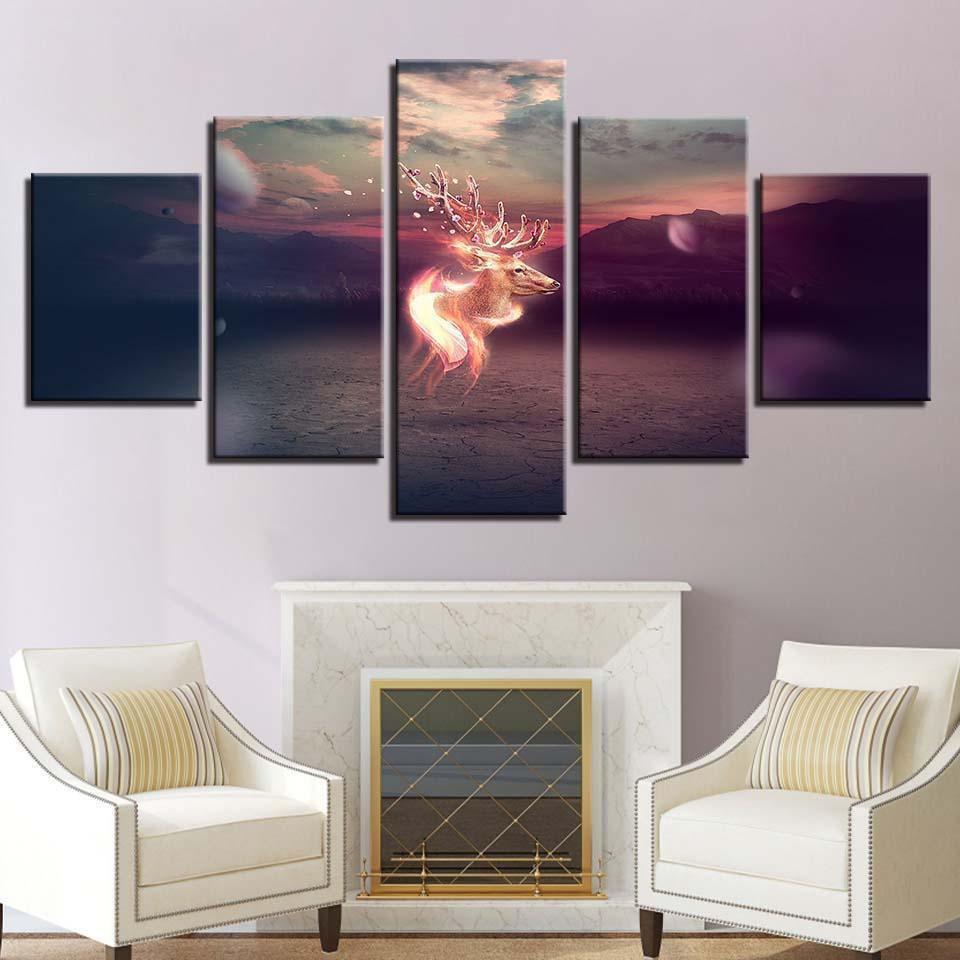 Glowing Sika Deer Abstract Animal Canvas Wall Art