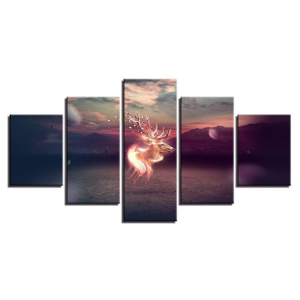 Glowing Sika Deer Abstract Animal Canvas Wall Art