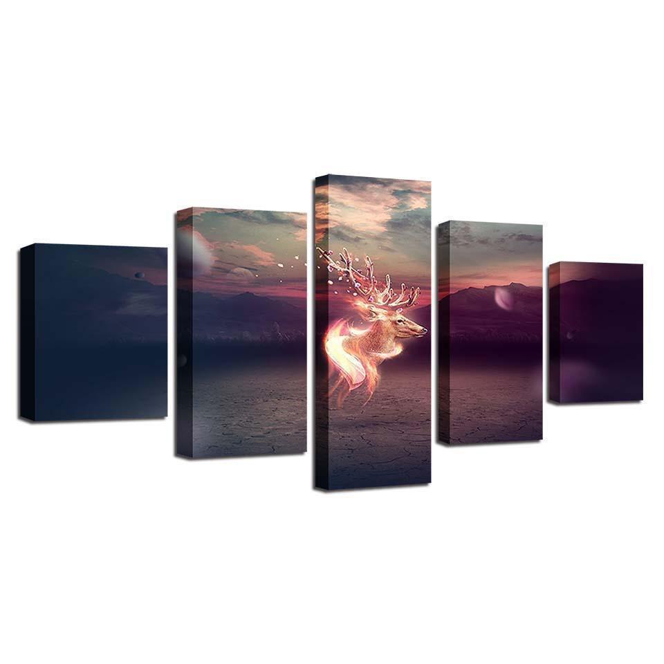 Glowing Sika Deer Abstract Animal Canvas Wall Art