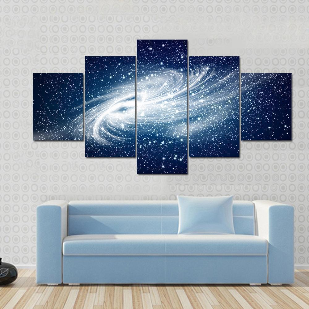 Glowing Spiral Galaxy Against Black Space Canvas Wall Art