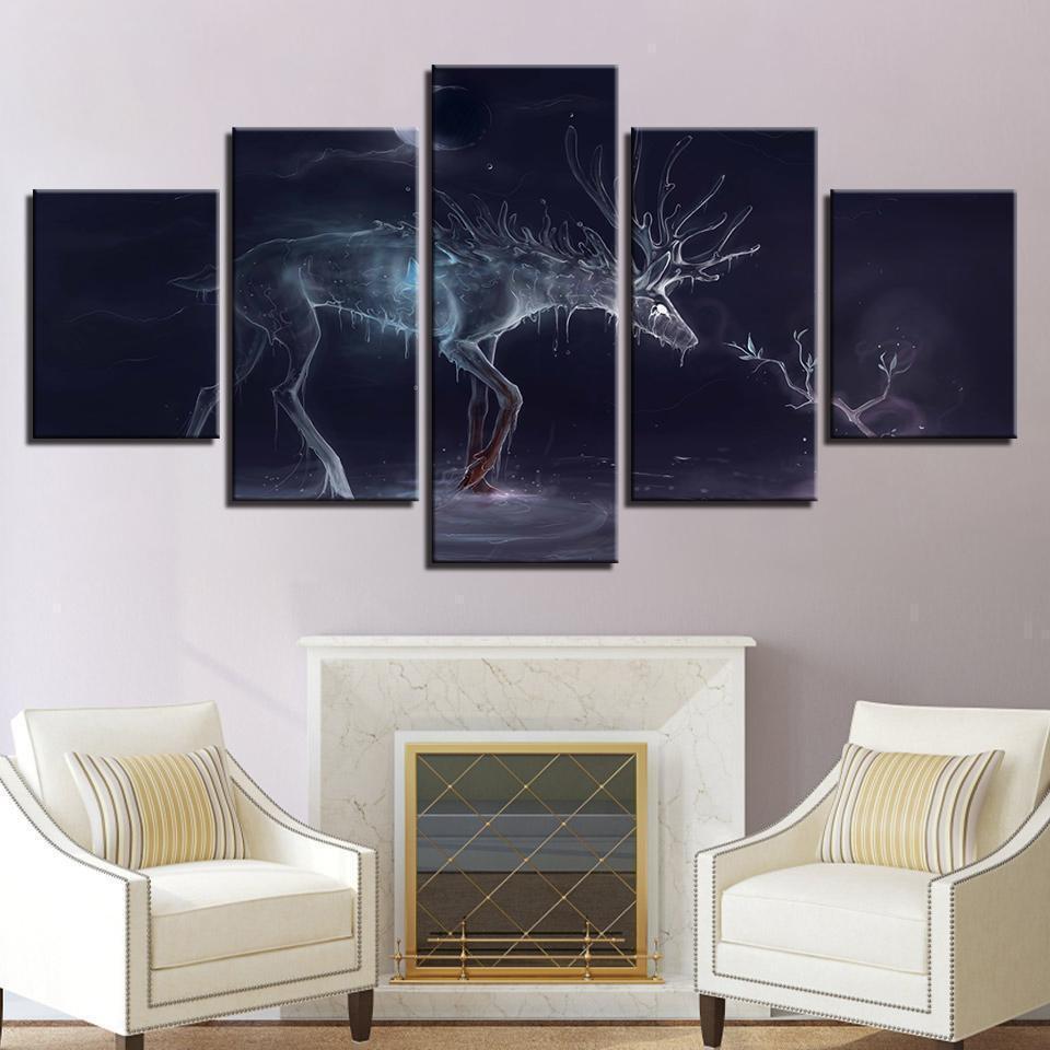 Glowing Water Deer 1 Abstract Animal Canvas Wall Art