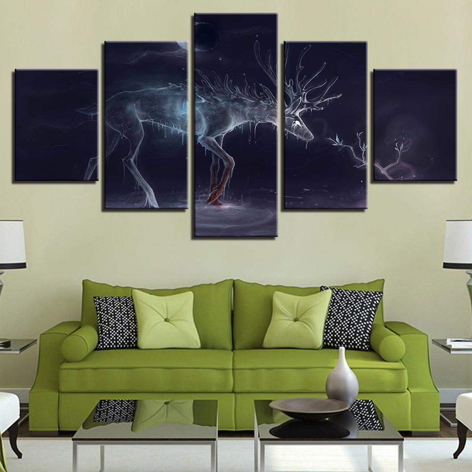 Glowing Water Deer 1 Abstract Animal Canvas Wall Art