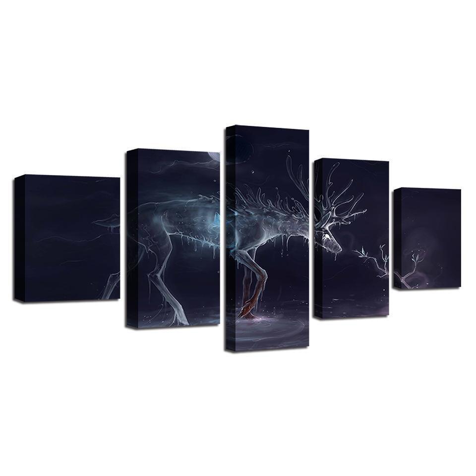 Glowing Water Deer 1 Abstract Animal Canvas Wall Art