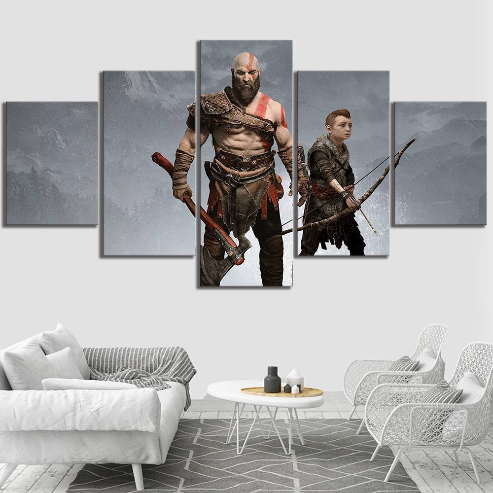 God Of War 4 Kratos And Atreus Gaming Canvas Wall Art
