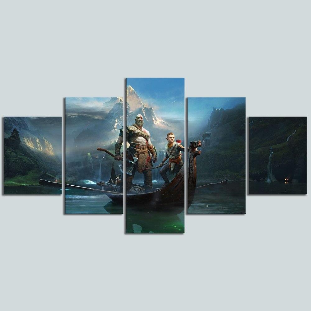 God Of War Kratos &amp;amp; Atreus On the River Gaming Canvas Wall Art