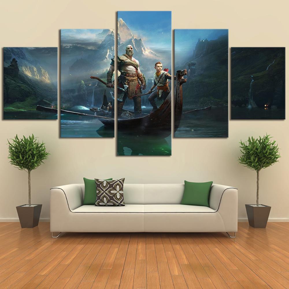 God Of War Kratos &amp;amp; Atreus On the River Gaming Canvas Wall Art