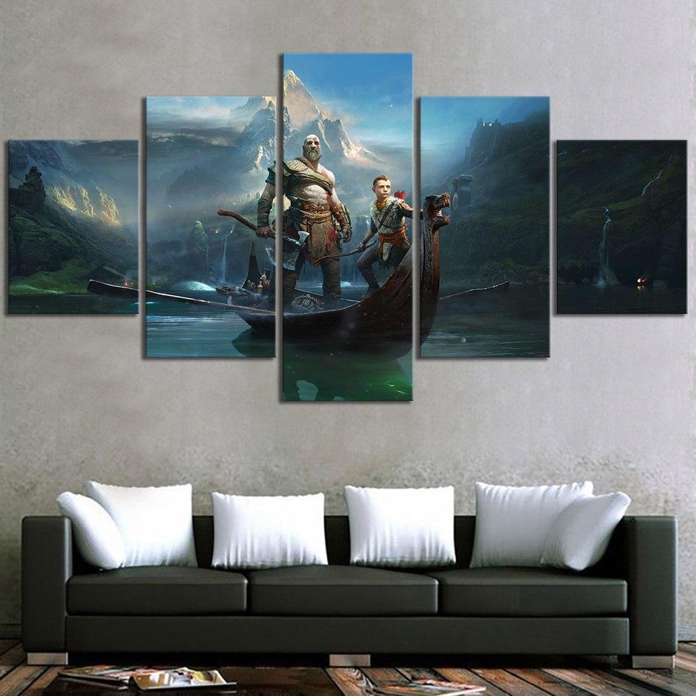 God Of War Kratos &amp;amp; Atreus On the River Gaming Canvas Wall Art