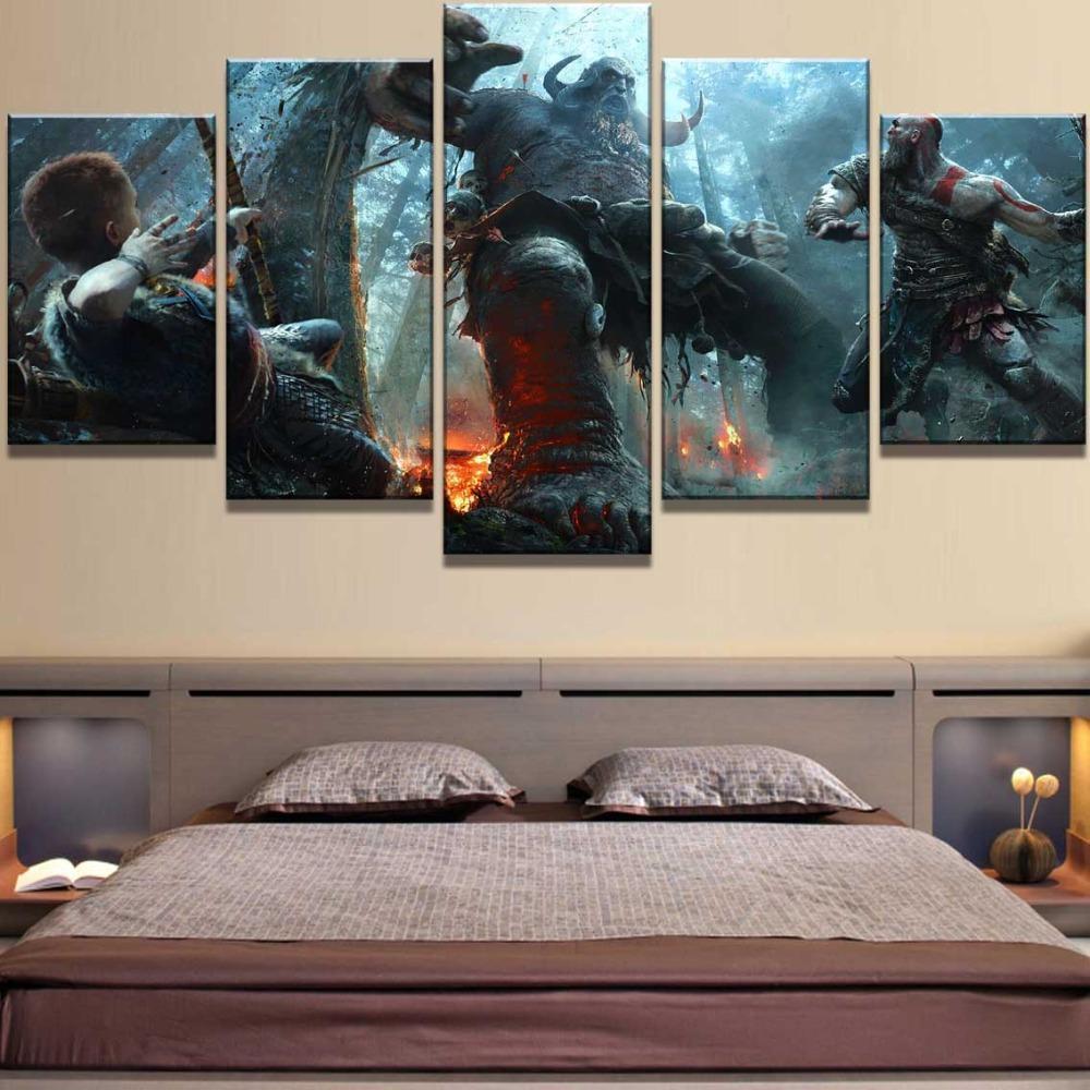 God of War 4 Kratos &amp;amp; Atreus Boss Fight Gaming Canvas War Art