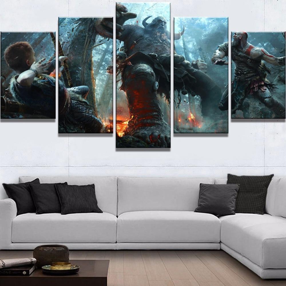 God of War 4 Kratos &amp;amp; Atreus Boss Fight Gaming Canvas War Art