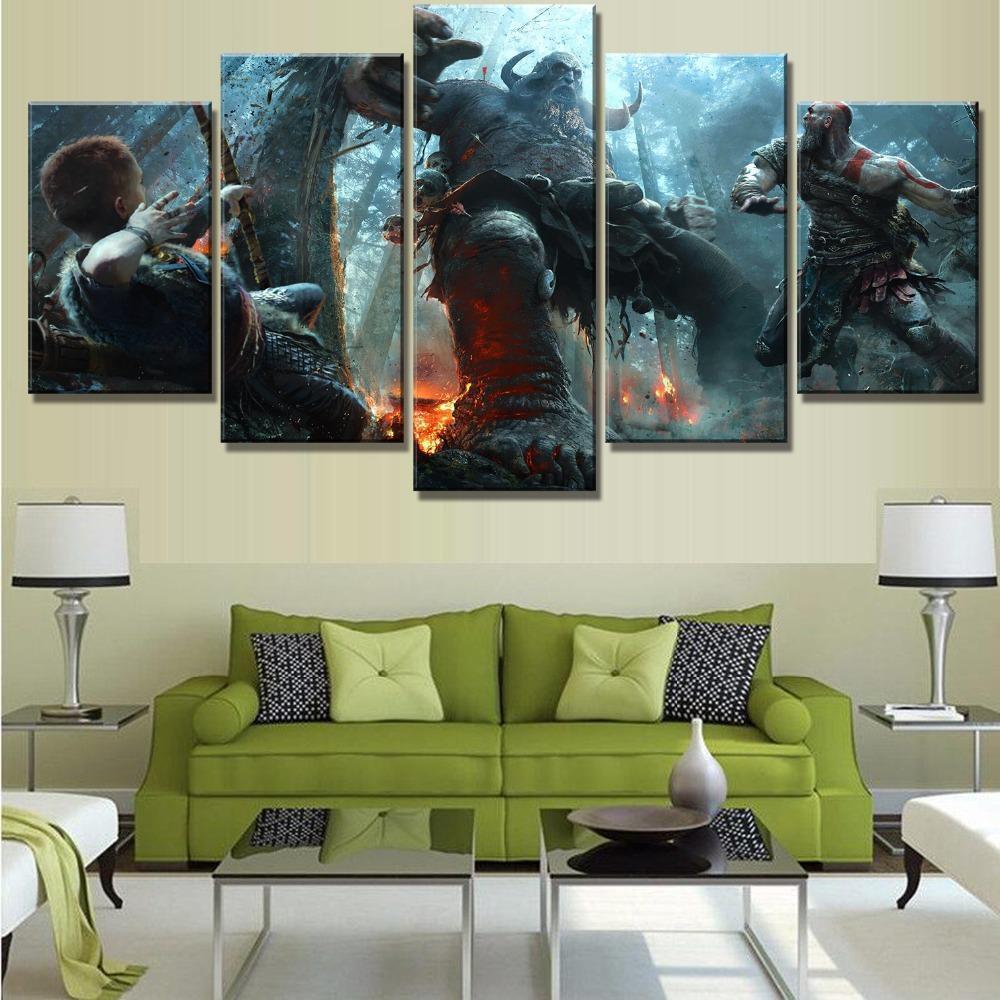 God of War 4 Kratos &amp;amp; Atreus Boss Fight Gaming Canvas War Art
