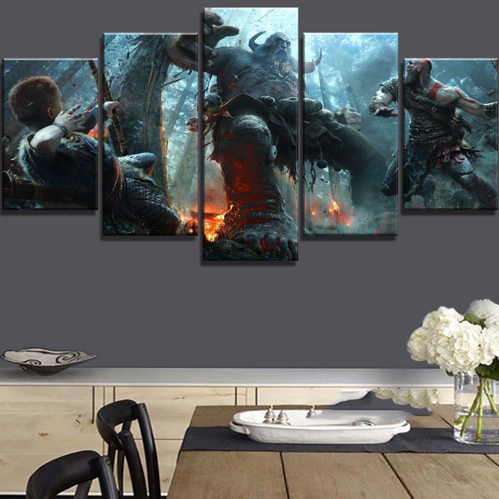 God of War 4 Kratos &amp;amp; Atreus Boss Fight Gaming Canvas War Art
