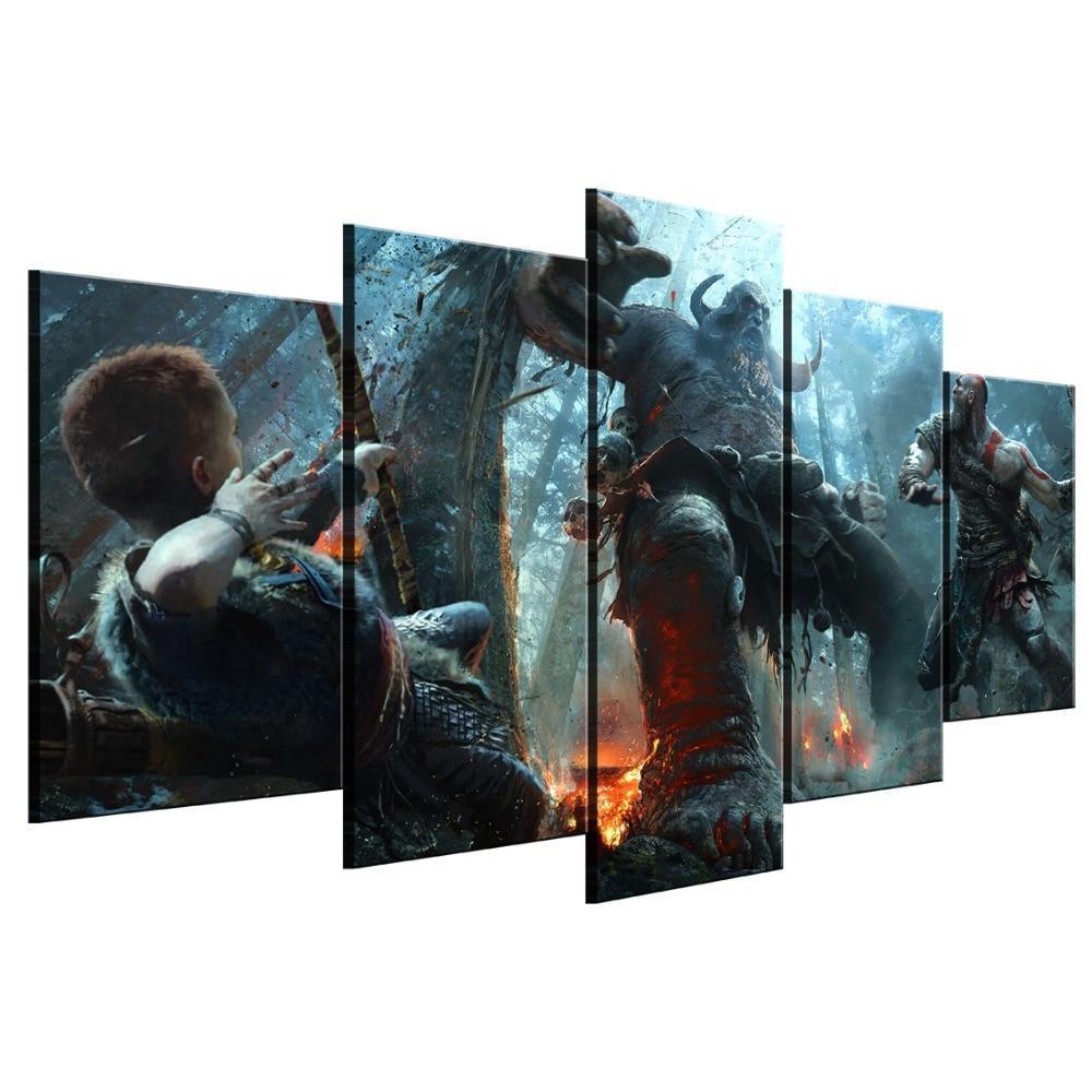 God of War 4 Kratos &amp;amp; Atreus Boss Fight Gaming Canvas War Art