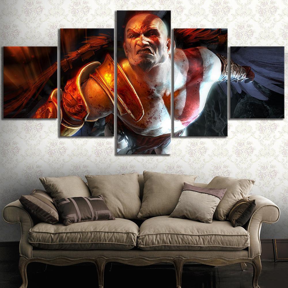 God Of War Kratos Flying Gaming Canvas Wall Art