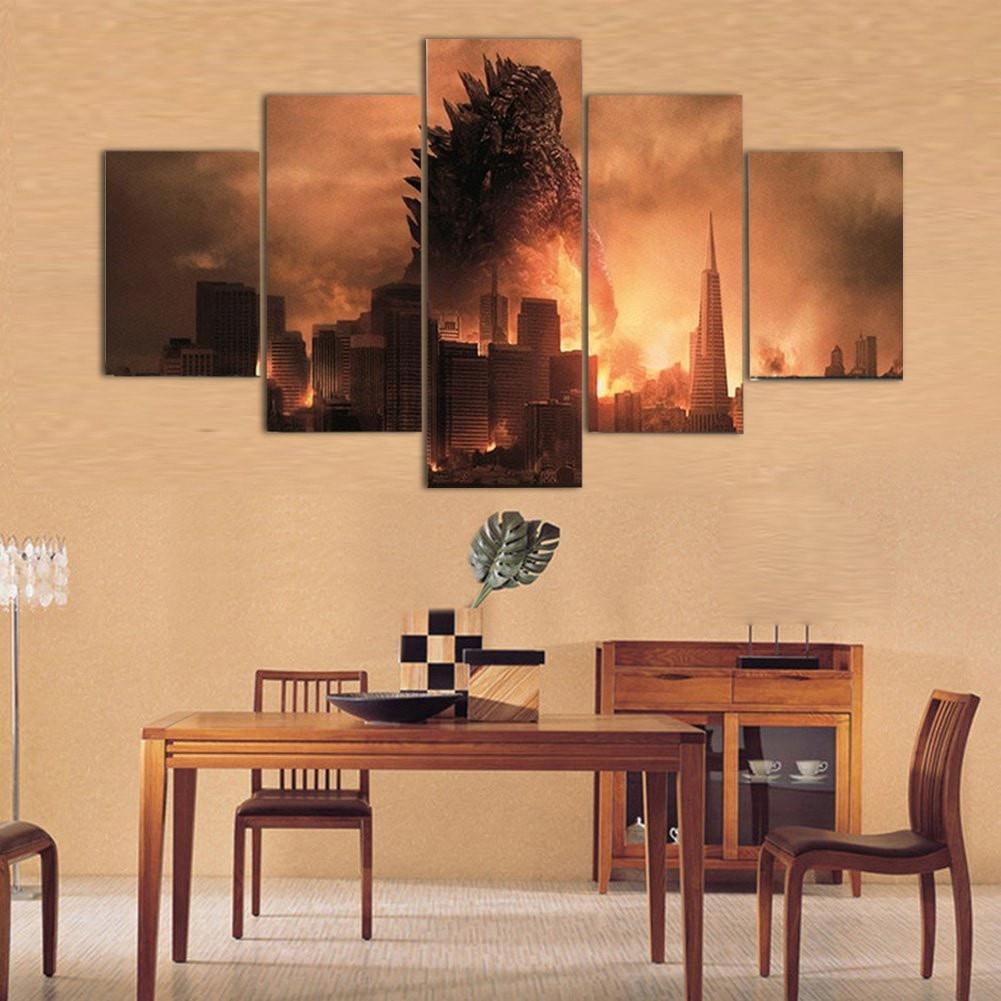 Godzilla City Destruction Movie Canvas Wall Art