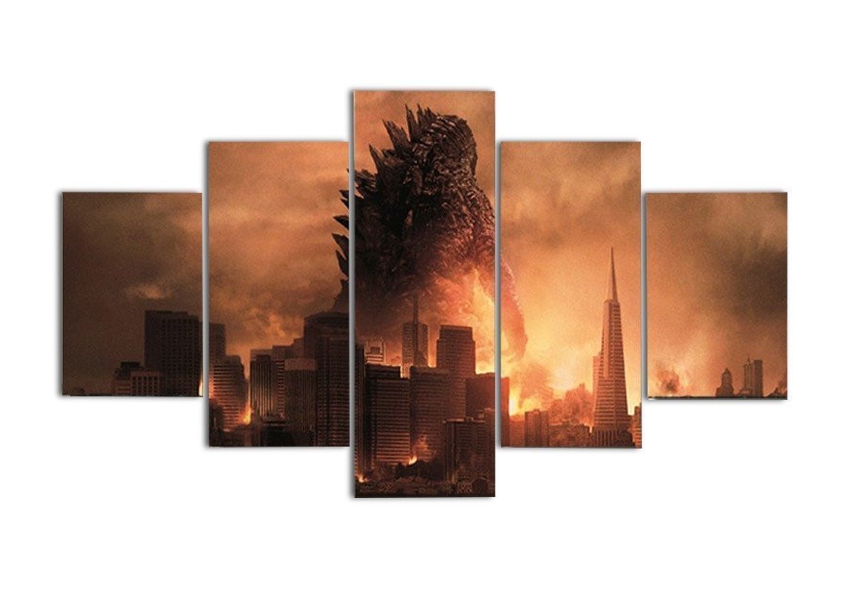 Godzilla City Destruction Movie Canvas Wall Art