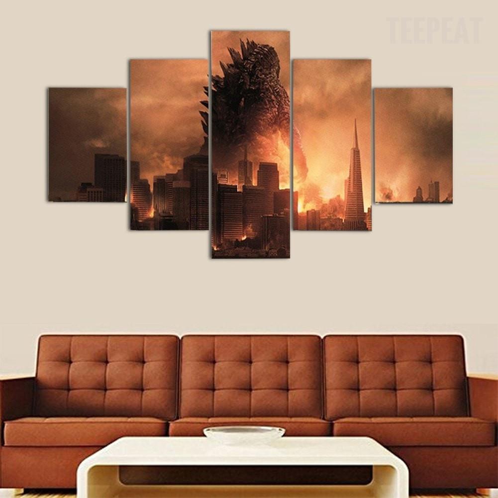 Godzilla City Destruction Movie Canvas Wall Art