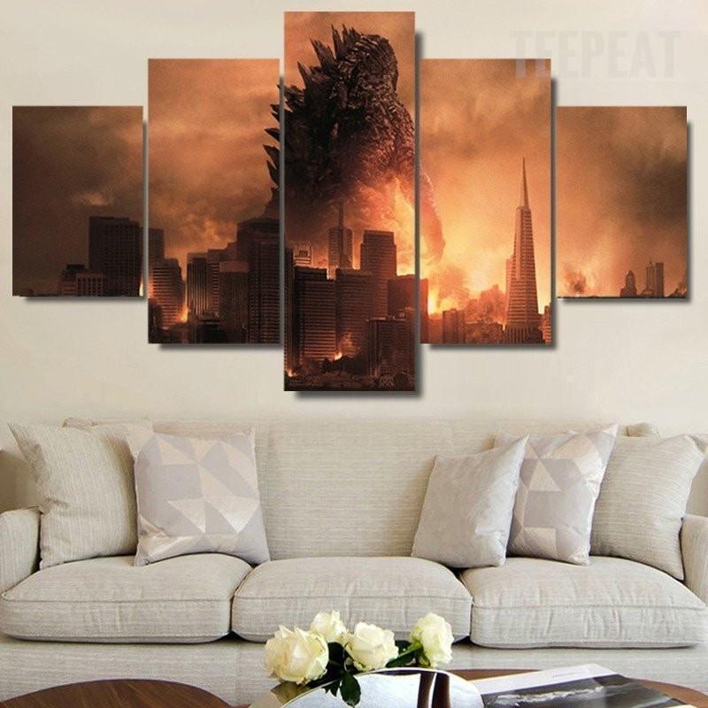 Godzilla City Destruction Movie Canvas Wall Art