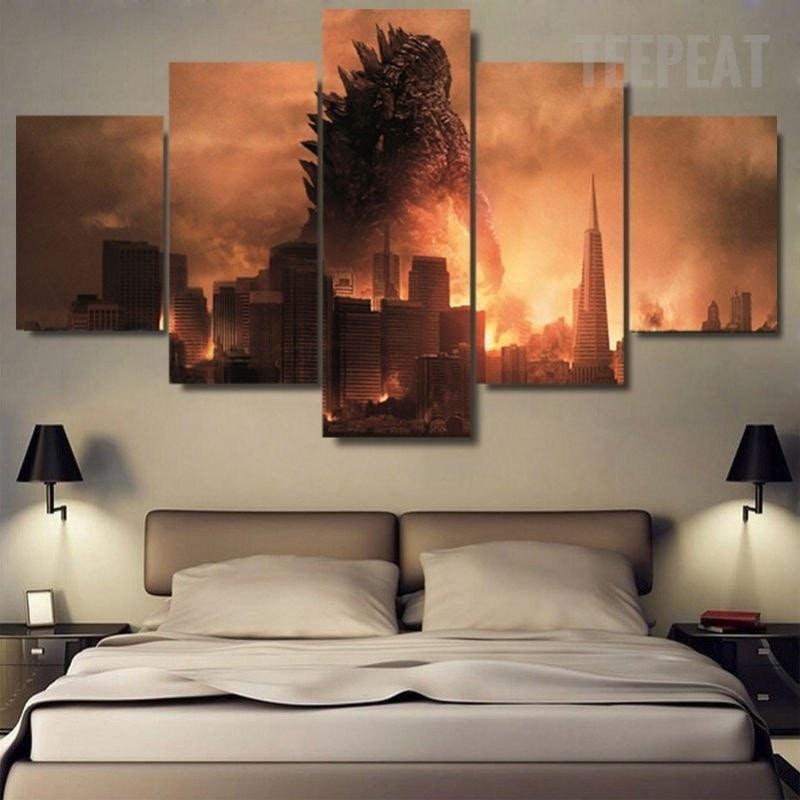 Godzilla City Destruction Movie Canvas Wall Art