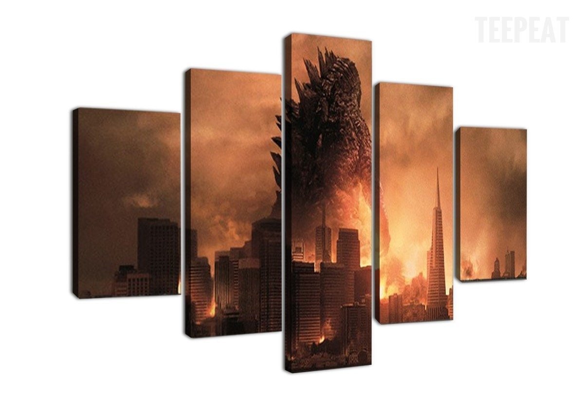 Godzilla City Destruction Movie Canvas Wall Art